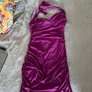 Satin Halter Dress in Vibrant Purple